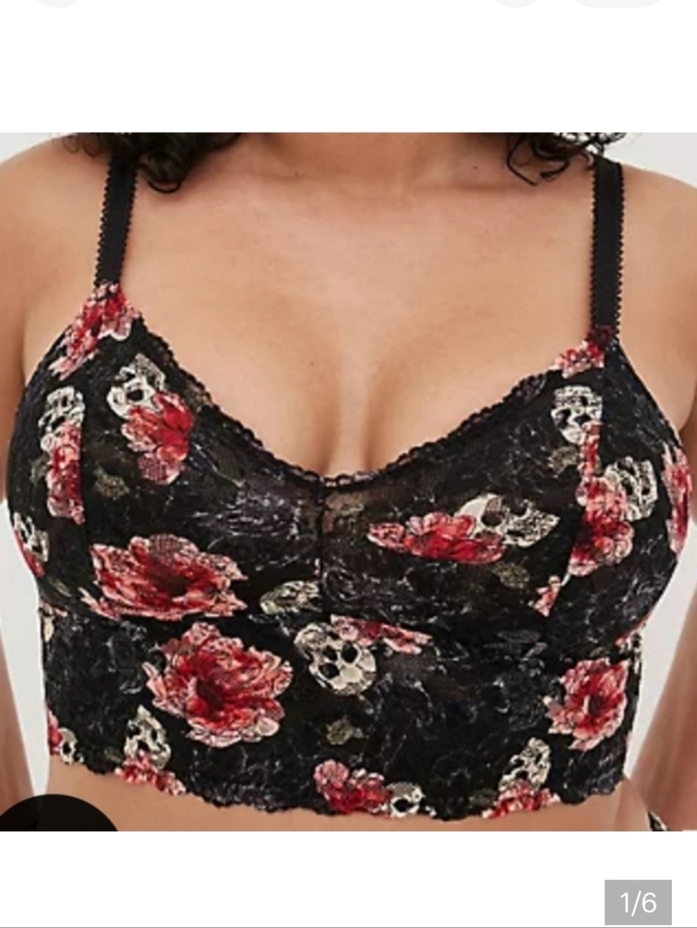 🆕️☠️ 2X SKULL & FLORAL LONGLINE BRALETTE - UNLINED LACE☠️